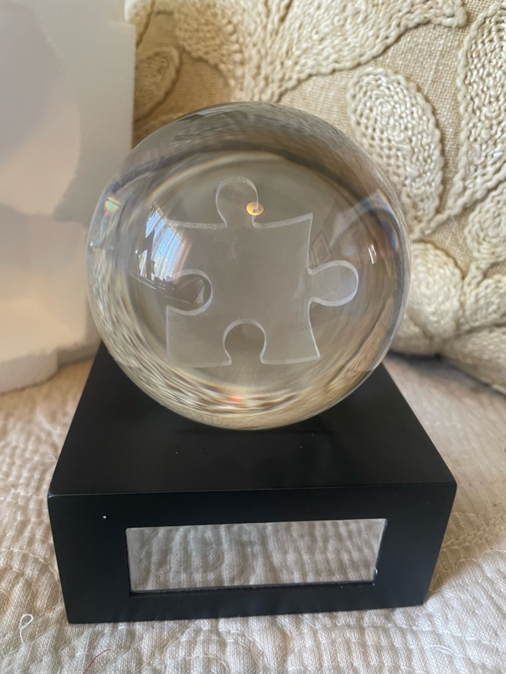 Things Remembered Clear Crystal Puzzle Globe with Black Base